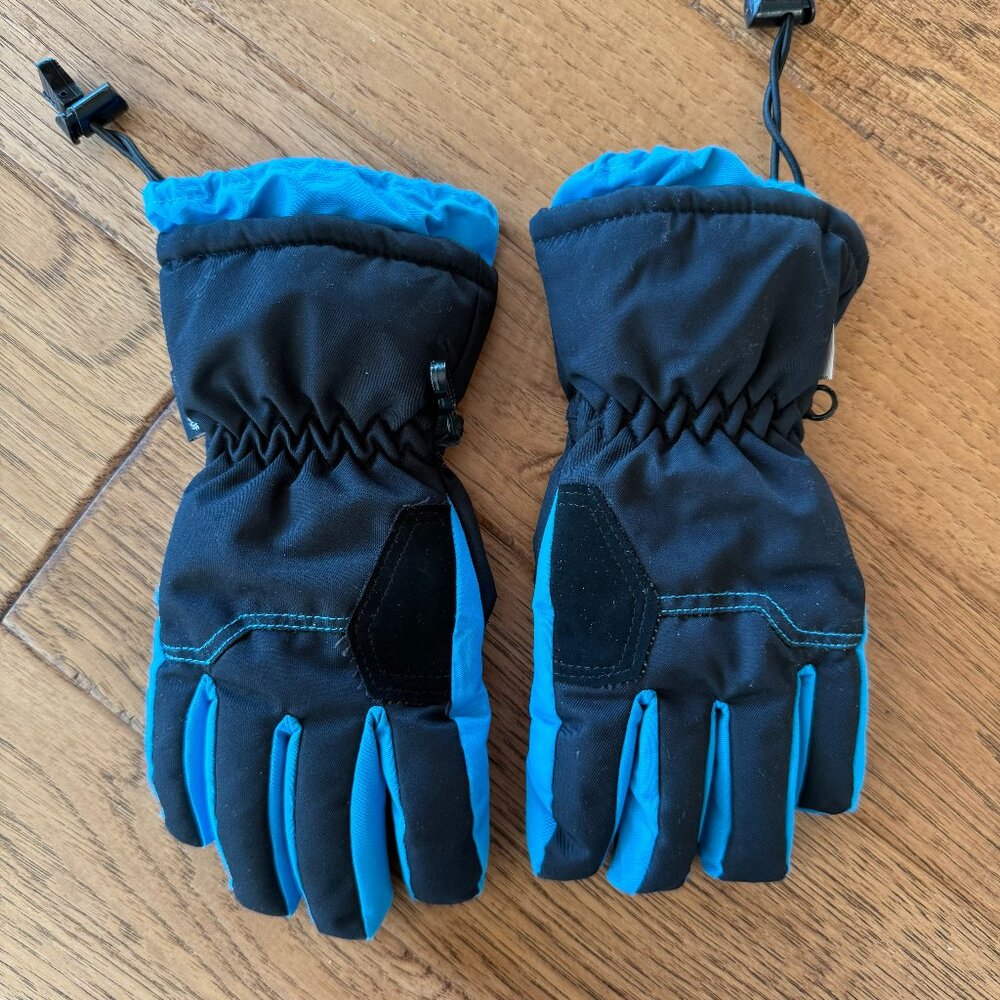 Andorra Bright Turquoise and Black Kids Ski Gloves, Size Large (10-12 years)